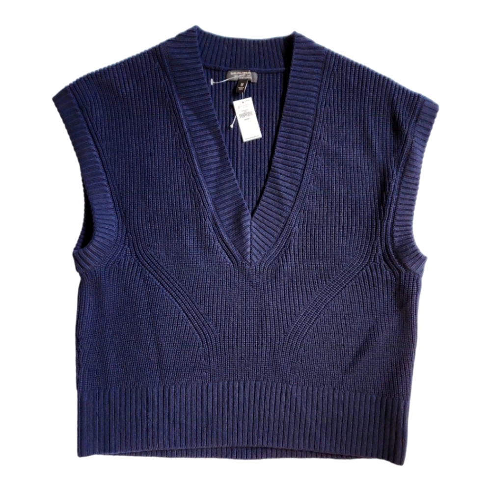 BANANA REPUBLIC CIMA Oversized Merino Wool Blue Sweater Vest - Picture 3 of 13